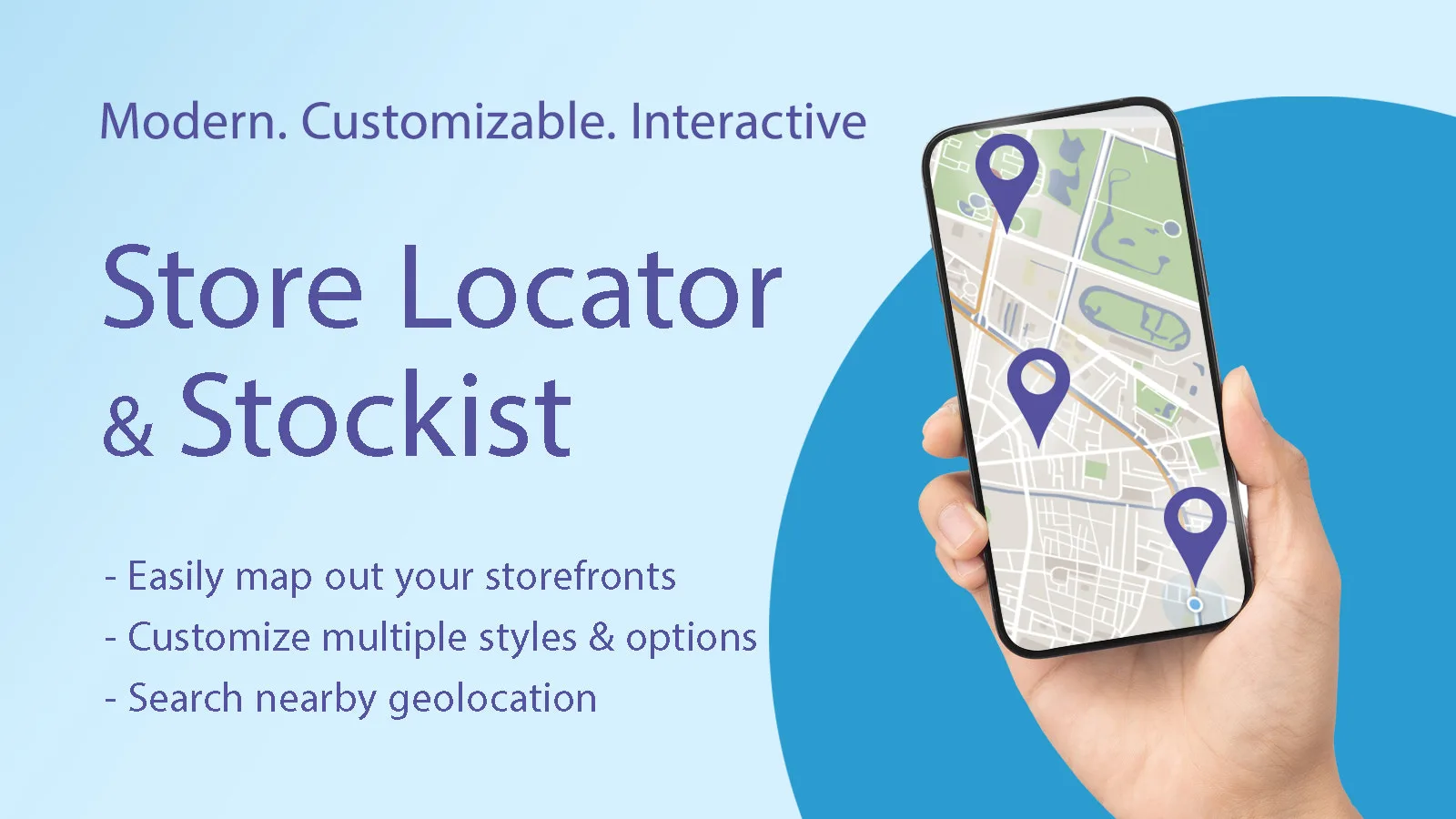 A phone showing a store locator map with location pins