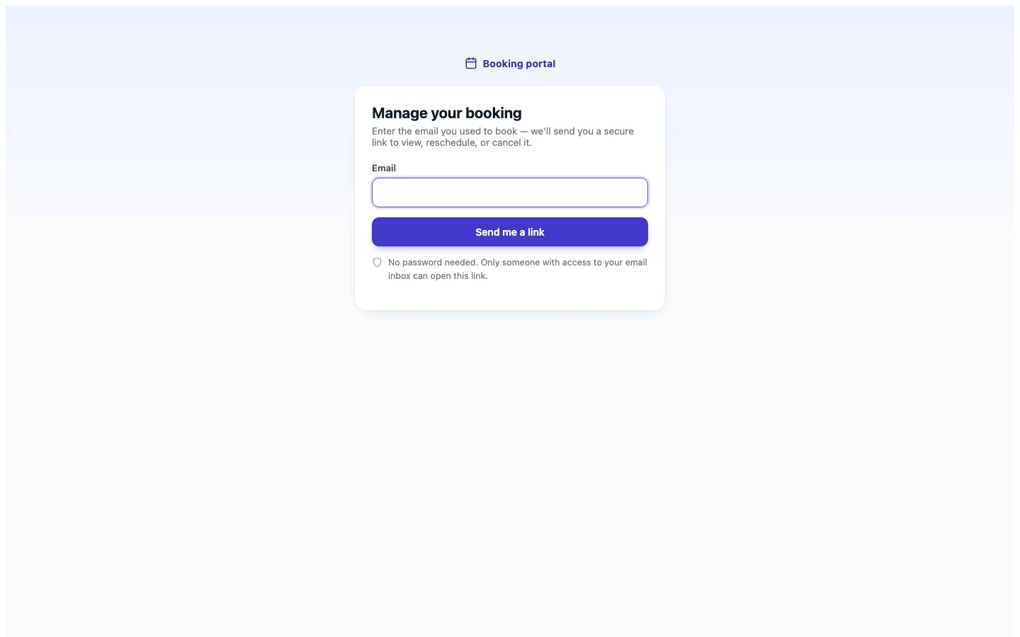 Customer portal page requesting an email sign-in link