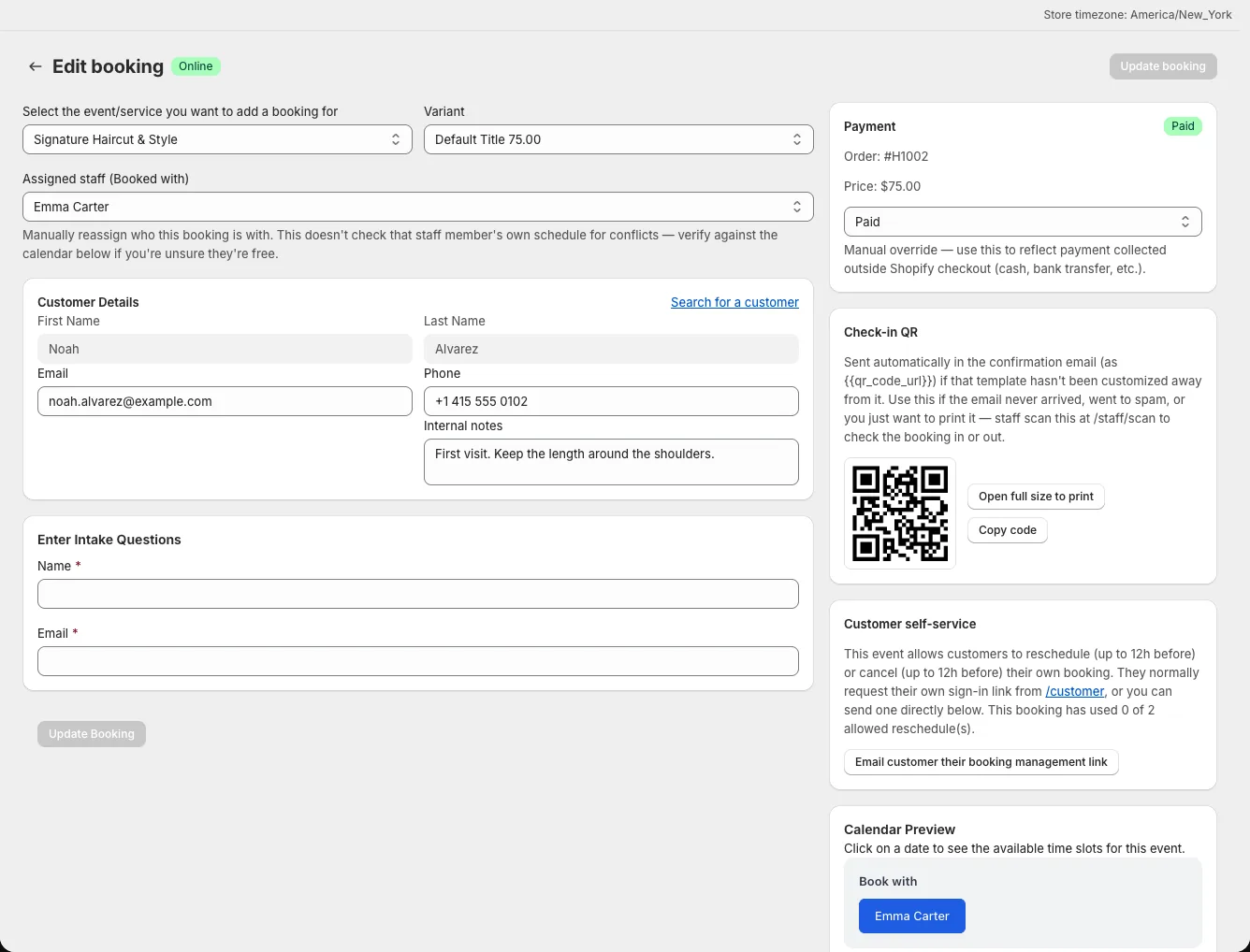 Booking Notification Log showing delivery status and Resend action