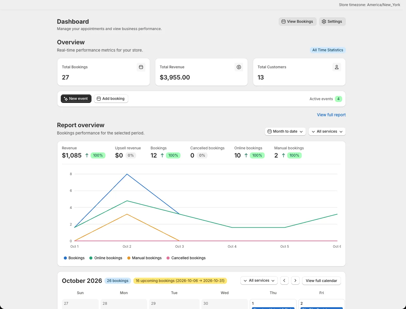 Home dashboard with New event and the main app navigation visible