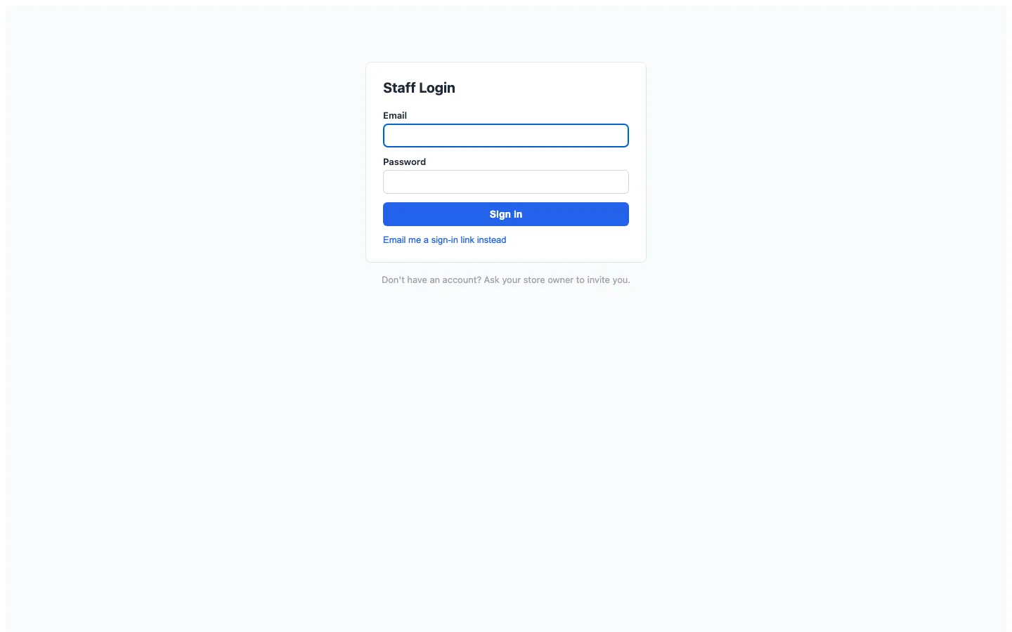 Staff Portal sign-in page offering password and email link