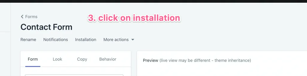 Form page with the Installation tab highlighted